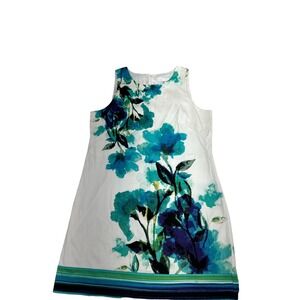 London Times Blue Floral Shift Dress Sleeveless Women's Size 16